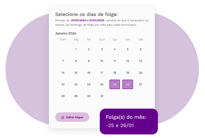 Calendário de dias de folga