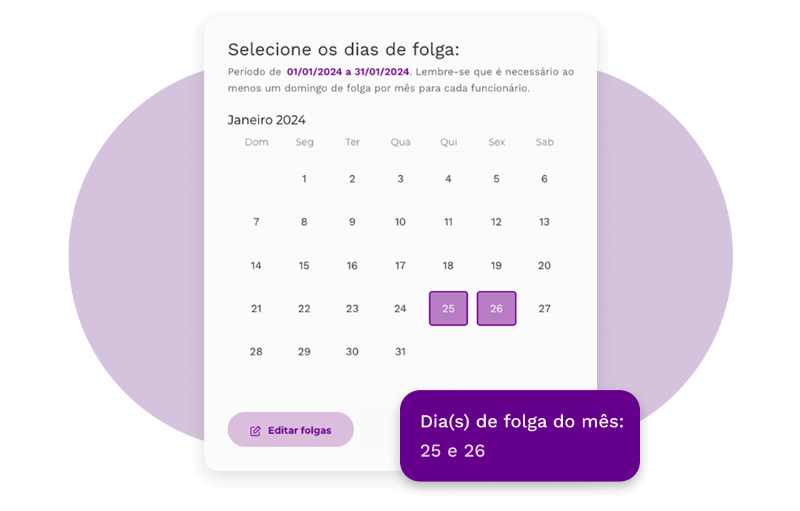 Calendário de dias de folga