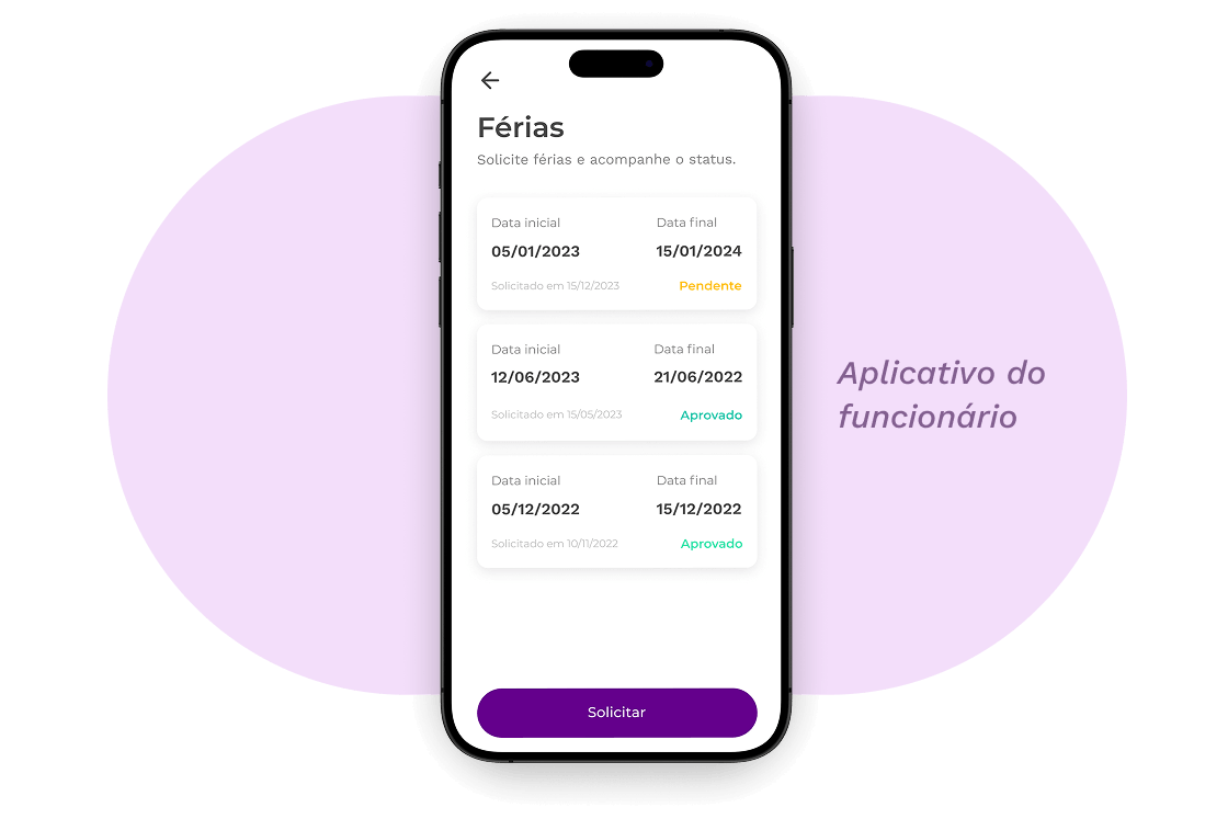 Férias no aplicativo do funcionário